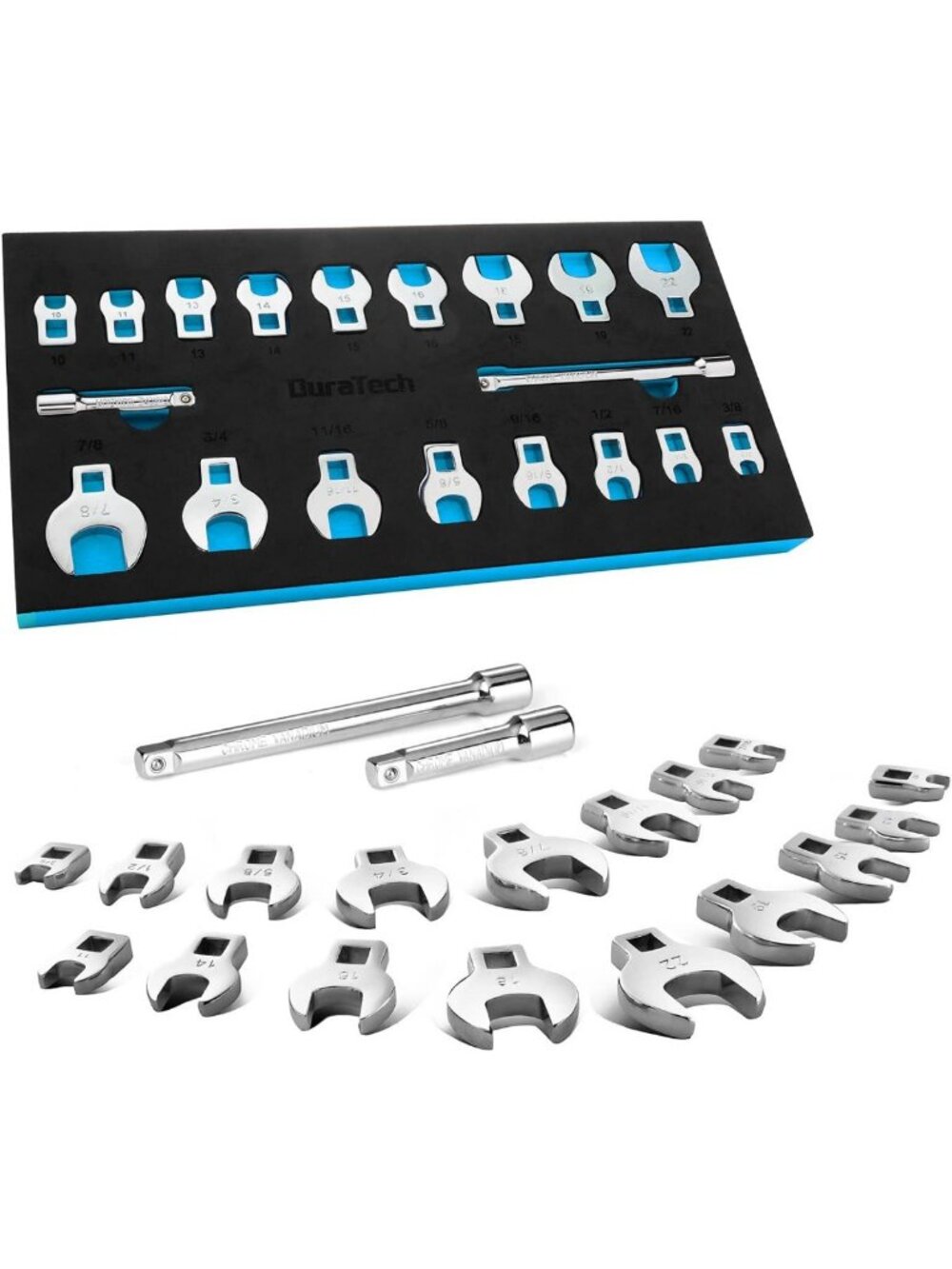 19-Piece Crowfoot Wrench Set with 3/8" Drive & 2 Extension Bars - Mechanics Tool
